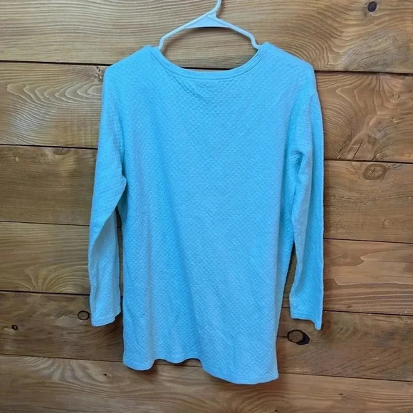 PUREJILL‎ Womens Top Shirt blouse tunic PM LONG SLEEVE 1 POCKET AQUA 1/4 button - Picture 2 of 6